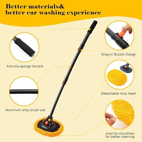 15°Curved Car Wash Brush with Long Handle,43 inch extendable car wash mop with Aluminum Alloy Rod - Microfiber Fiber Sponge pad Brush Head for Cleaning car Truck SUV,car Brush Not Hurt Paint thumbnail 3