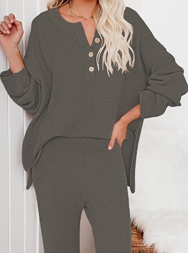 Viottiset Women's 2 Piece Outfits Sweatsuit Knit Long Sleeve Sweater Wide Leg Pants Loungewear thumbnail 5