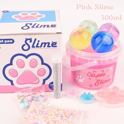 Pink Jelly Crunchy Cat's Paw Slime,Super Soft and Non-Sticky, Great for Birthday Gifts for Girl and Boys,Party Favors,Christmas Stocking Stuffers（300ml） thumbnail 7