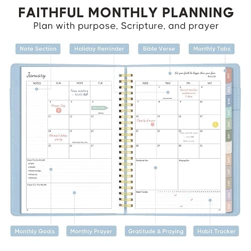 2026 Christian Planner, Bible Planner & Prayer Journal A5 Spiral Bound, Weekly & Monthly Faith Planning for Women & Men (Blue) thumbnail 4