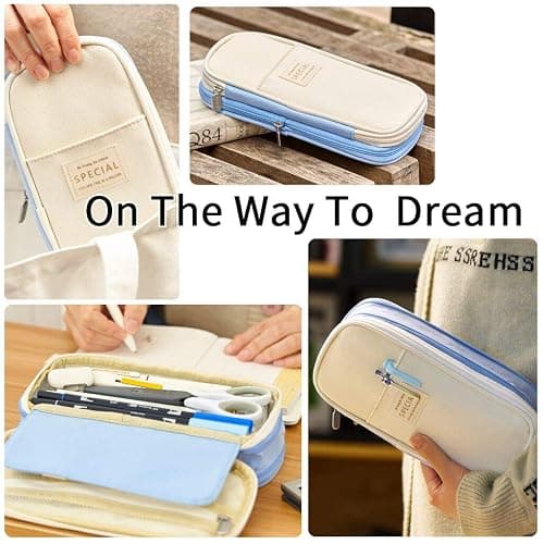 EASTHILL Big Capacity Pencil Pen Case Office College School Large Storage High Capacity Bag Pouch Holder Box Organizer Light Blue thumbnail 5