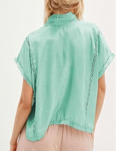 Women Boho Crop Lace Tie Front Tank Summer Vacation Top Button Down Short Sleeve Beach Shirt Y2k Tops Clothes 2026 thumbnail 6