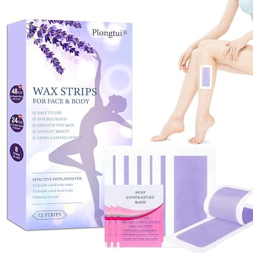 72PCS Wax Strips for Hair Removal, 48 Body & 24 Face Wax Strips with 8 calming Oil Wipes, At Home Waxing Kit for Women & Men - Body, Arms, Legs, Back, Bikini & Brazilian, Hypoallergenic All Skin Types - Image 1