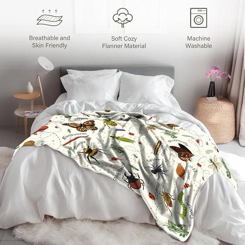 LARIAU Insects Blanket Gifts for Women, 50"*60" Blanket Gift for Boys Girls Birthday Christmas Thanksgiving, Insect Bug Decor, Entomology Gifts for Adult Who Love Bugs thumbnail 4