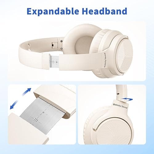 Botesty Sound Headphones Wired with Microphone, Over Ear Foldable 3.5mm Plug in Headphones Corded with 4.9ft Tangle-Free Nylon Cord for Tablet, Laptop, MP3/4, School, Airplane Travel (Beige) thumbnail 3