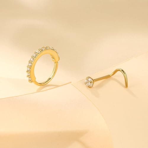 Leocuci Nose Piercings Studs Hoop Nose Rings for Women Gold Plated thumbnail 8