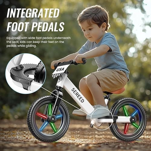 SEREED Toddler Balance Bike 2 Year Old, No Pedal Kids Bicycle Toys for 2-5 Years Old, Tool-Free Adjustment, Customize Plate with Stickers, Gift for 2-3 Boys Girls (White Lighting) thumbnail 2