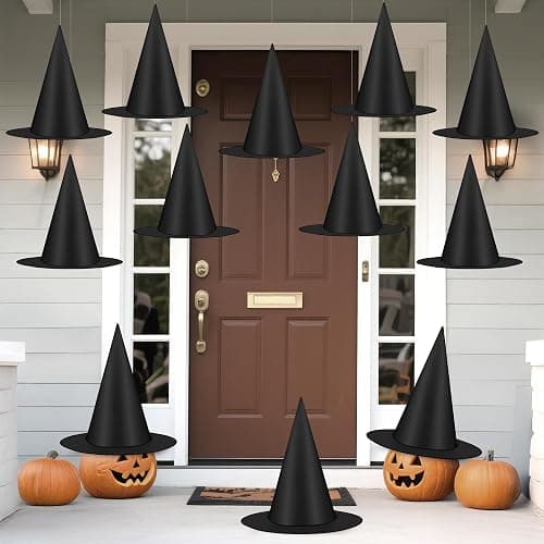 Luces 12 PCS Witch Hats, Thickened Hanging Witches Hats Halloween Decor | Black Witch Hat with 164 FT Rope Wizard Decor to Hang from Ceiling, Halloween Decorations Witch Costume Accessory - Image 1