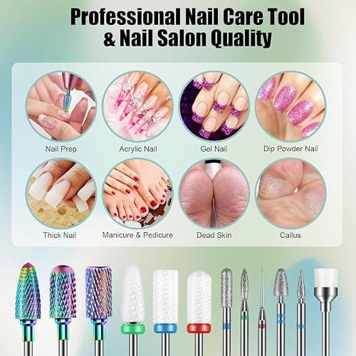 Depvko 13PCS Nagelfräser Aufsätze Bits Set, 3/32" Professionelle Bits für Nagelfräser Nail Tech, Hartmetall Diamant Keramik Efile Nagel Bits mit Bürste, Nagelhautentferner Bits für Acryl Gel Maniküre thumbnail 7