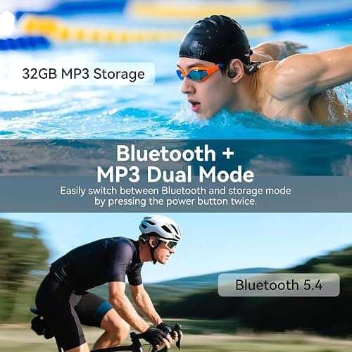 GREYOLK Swimming Headphones,Bone Conduction Headphones Bluetooth 5.4,IP68 Waterproof,32G Memory Sports Headphone,Underwater Headphone with MP3-Player for Swim,Open Earphones for Swimming Running thumbnail 2