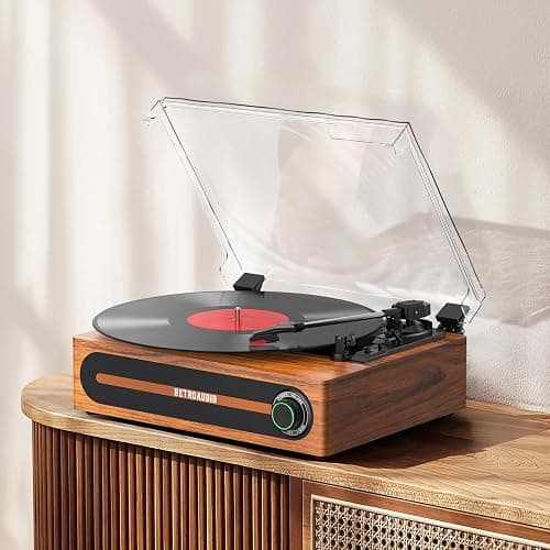 Record Player with Bulit-in Speaker Vintage Belt-Driven Turntable with Bluetooth Wireless Playback Support 3-Speed 33 1/3, 45, 78RPM AUX-in RCA Out Vinyl Players thumbnail 2