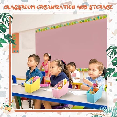 Geetery 12 Pcs Book Bin for Classroom with Labels Stackable Plastic Organizing Bins 11.5 x 5.4 x 7.5 in Book Holders Storage Bins Box Baskets for Classroom Library Home (Pastel Color) thumbnail 6