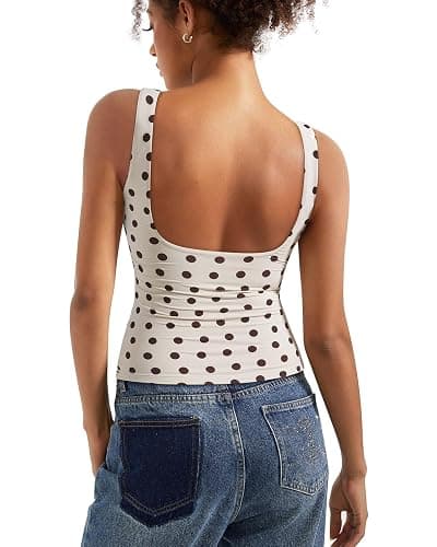 SUUKSESS Women Padded Open Back Boat Neck Tank Top Double Lined Basic Shirt | Backless Sleeveless Built in Bra Tops Slim Fitted Summer Going Out Top - Image 1