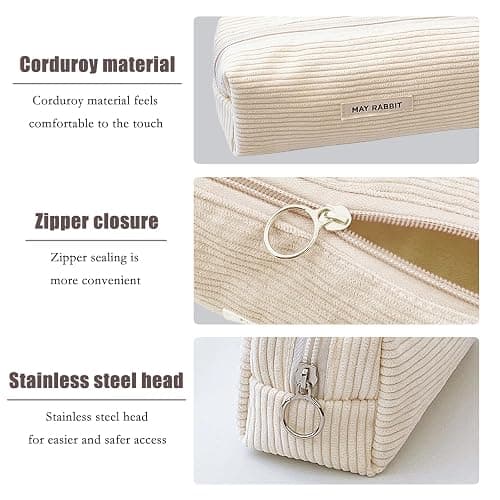 Federmäppchen Mädchen - Teenager Etui Schule,Schlamppermäppchen Cord,Studium Must Haves Stifte Mäppchen Aesthetic,Portable Federtasche Erwachsene,Pencil Case Aesthetic,Mäpchen für Schulsachen (Weiß) thumbnail 3