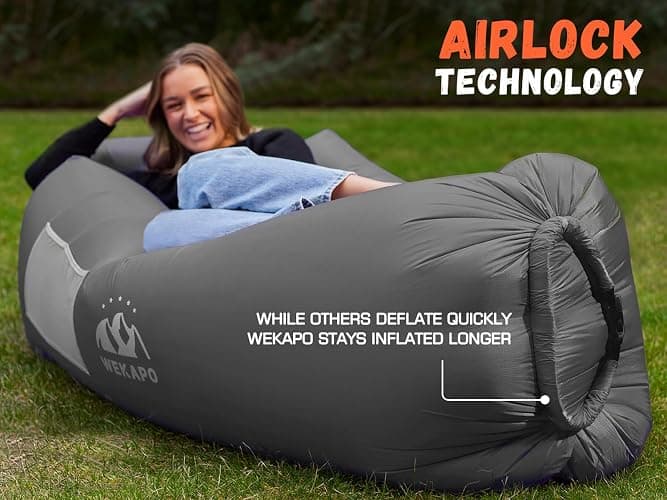 WEKAPO Inflatable Couch Air Lounger Chair - Camping & Beach Accessories, Portable Blow up Sofa for Hiking, Lawn, Indoor/Outdoor Movies & Music Festivals. Lightweight and Easy to Set Up Air Hammock - Purple thumbnail 6