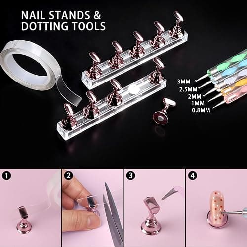 Teenitor 4 Boxes Nail Charms and Gems Set, Nail Rhinestones Nail Kit with Nail Art Brushes Nail Stand, Nail Gems Nail Design Tools with 15pcs Nail Stickers, Gold Nail Pearls for Women Nail Decorations thumbnail 3