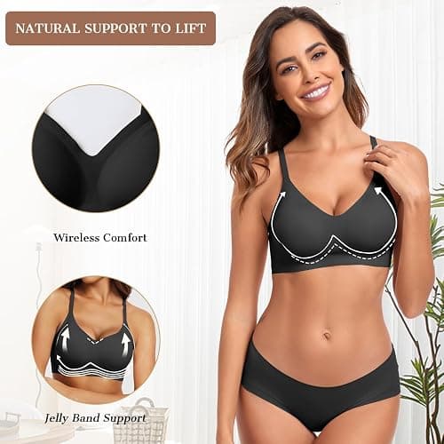 OEAK Womens Wireless Bras Comfortable Push Up Bra No Underwire Bra Full Support Lift Bralette Everyday Seamless Tshirt Bras thumbnail 2