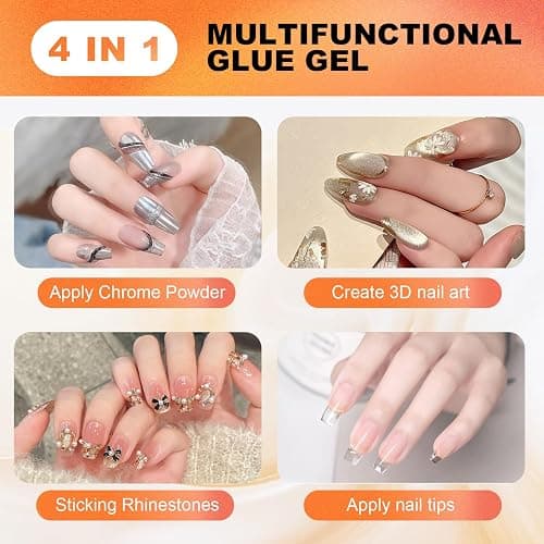 QZQETET Solid Nail Glue Gel 2PCS - Lamp Curing Nail Adhesive for Press On & Acrylic Nails, Clear U V/LED Nail Glue for 3D Nail Art & Chrome Powder & Rhinestone, Long Lasting Professional Salon thumbnail 5