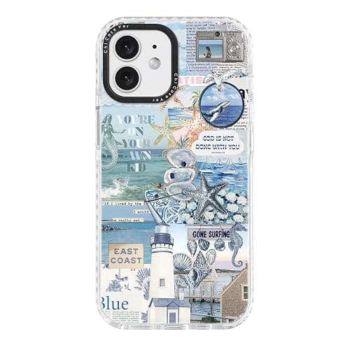 ChiCaseVer for iPhone 12 Case,Coastal Inspiration Collage with Lighthouse & Mermaid,Military-Grade Drop Protection,Vintage Coastal Soft Slim TPU Protective Cover with Camera Protection for Women&Girls - Image 1