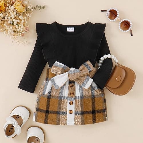 Yccutest Toddler Baby Girl Skirt Outfit Long Sleeve Ruffle Shirt Top Mini Skirt Set 2Pcs Kids Little Girl Clothes Fall Winter thumbnail 2
