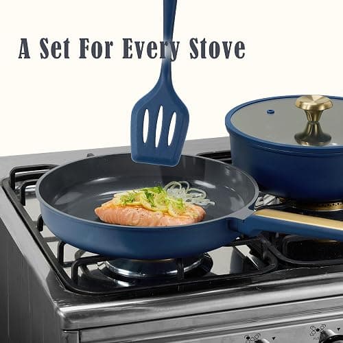 CAROTE Ceramic Cookwar Set, Pots and Pan Set Non Stick 16 Piece, Cookware Set Kitchen Cooking Set Non Toxic, PFAS PTFE Free, Blue thumbnail 6