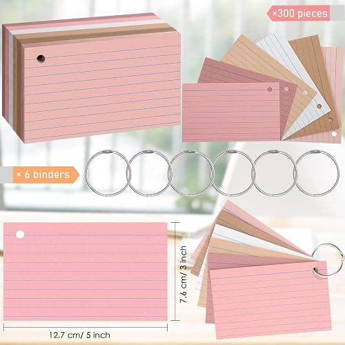 Epakh 300 Pieces Lined Index Cards 180 GSM Thick Flash Cards with Rings Notecards Punched Back to School for Studying Adults Home College Office(3 x 5 Inch,Dark Pink Brown Series) thumbnail 3