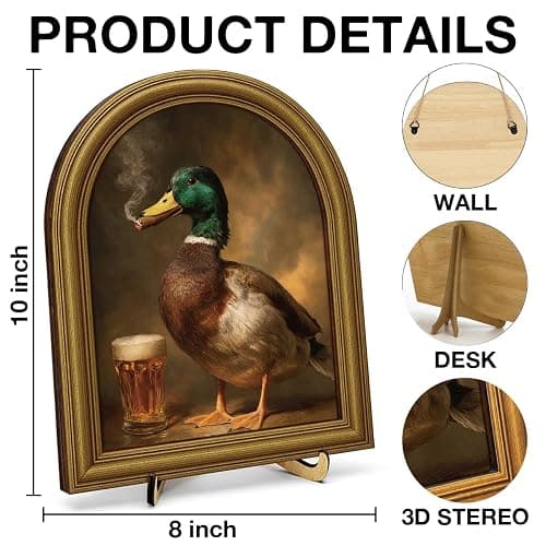 Vintage Duck Wall Art Sign for Farmhouse Kitchen Decor, Funny Animal Rustic Wooden Arched Frame, 8x10 Inch Country Cottage Home Decor Gift thumbnail 3