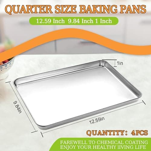 Quarter Sheet Pan Set of 4, CEKEE Stainless Steel Baking Sheet & Cookie Sheets for Baking, Baking Sheet Pan Oven Tray, Heavy Duty & Easy Clean Baking Pans Set - Size 12 x 10 x 0.98 Inch thumbnail 2