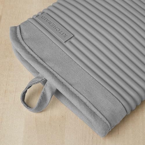 KITCHENAID Ribbed Soft Silicone Oven Mitt 2-Pack Set, 7.5"x13", Grey thumbnail 2