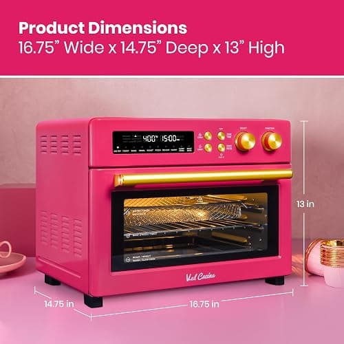 VAL CUCINA Limited Edition Happy Pink Infrared Heating Air Fryer Toaster Oven, Extra Large Countertop Convection Oven 10-in-1 Combo, 6-Slice Toast, Enamel Baking Pan Easy Clean with Recipe Book thumbnail 3