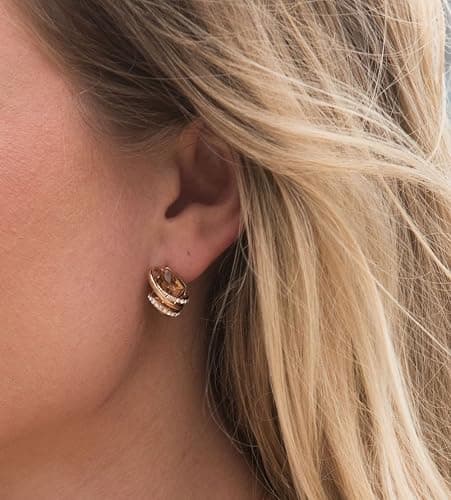 Leafael Wish Stone Stud Earrings with Birthstone Crystals, 18K Rose Gold Plated or Silver-tone thumbnail 2