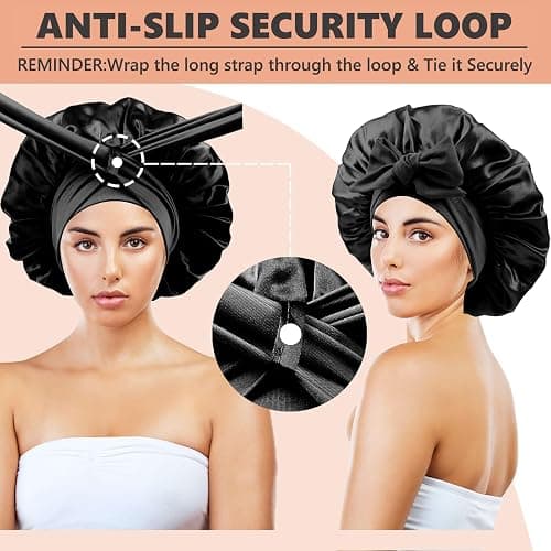 Satin Bonnet for Sleeping Women,Double Layer Hair Bonnet for Sleeping with Tie Band for Curly Hair Braids Long Hair Black thumbnail 2