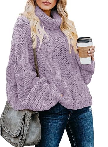 Dokotoo Womens 2025 Winter Fall Solid Turtleneck High Neck Balloon Long Sleeve Sweaters Pullover Outerwear - Image 1