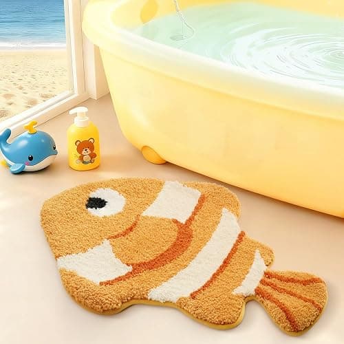 LUMI Cute Animal Bathroom Rugs, Plush Absorbent Bath Mats for Bathroom, Non-Slip Backing Washable Bath Mat, Ideal for Shower Sink Bathtub Room Decor, 20"x35", Clownfish - Image 1