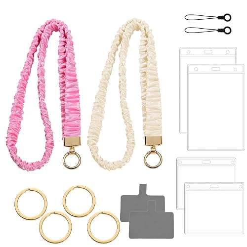 2 Sets Stretchy Scrunchie Lanyards Teacher, Cute Retractable Lanyards for ID Badges with Phone Lanyard & Keychain for Teachers, Nurses, Office & School (B) thumbnail 8
