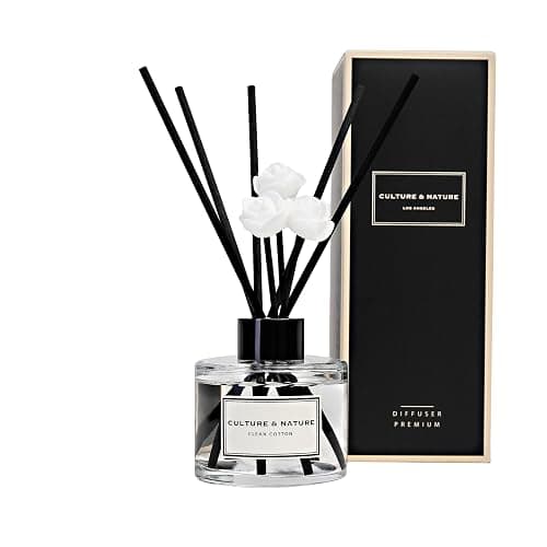CULTURE & NATURE Reed Diffuser Set 4oz (120ml) Clean Cotton Scented Diffuser with Sticks Home Fragrance Reed Diffuser for Bathroom Shelf Decor - Image 1