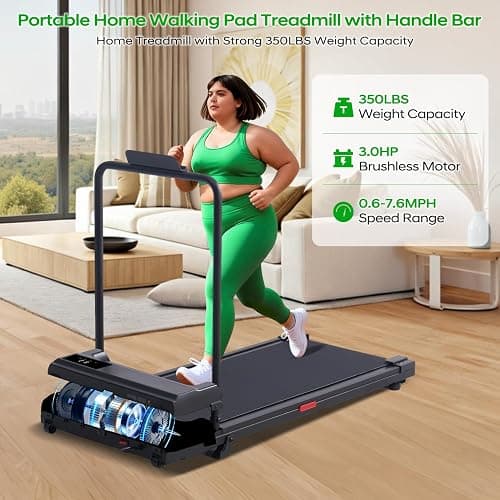 Electric Walking Pad with Handle Bar, 3.5HP Compact Walking Pads Treadmill with Handles, 0.6-10.0MPH Portable Small Treadmills for Home Office Apartment Small Spaces, 400LBS with Big Screen thumbnail 6