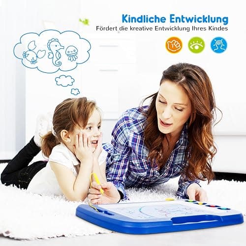 SGILE Große Magnetische Maltafel Zaubertafel Kinder, Magnet Magnettafel mit 4 Stempeln, Kreatives Spielzeug ab 2 Jahren, Geschenk für Jungen & Mädchen 1 2 3 4 Jahre, 42 x 32 cm, Blau thumbnail 8