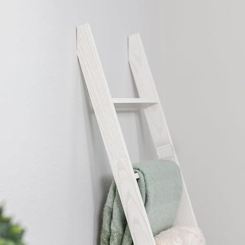 Blanket Ladder for Living Room and Bedroom, 5ft 8 inch, 6-Tier Wall Leaning Laminate Snag Free Construction (White) Rustic Decorative Farmhouse Blanket Storage, Quilt Rack, Ladder Shelf, Easy Assembly thumbnail 5