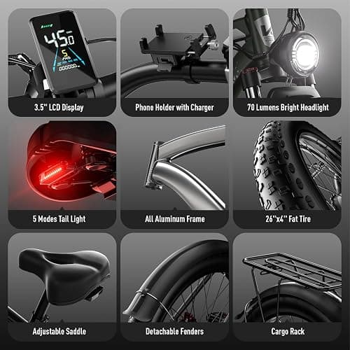 Electric Bike for Adult, 32Ah 52V Dual Motor Ebikes, 51MPH Peak 5000W Electric Bike Fastest Ebike, 130 Miles Electric Bicycle, 26” Fat Tire Mens E Bike, Hydraulic Disc Brake, Front Suspension 7 Speed thumbnail 6