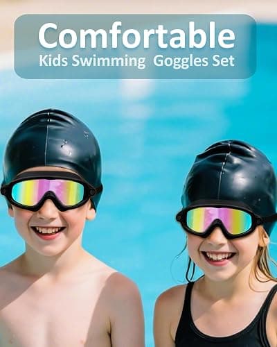 Kids Swim Goggles, Anti-fog, UV Protection and Wide View Swimming Goggles & Swim Cap for Age 3-15 Boys Girls Toddler thumbnail 7
