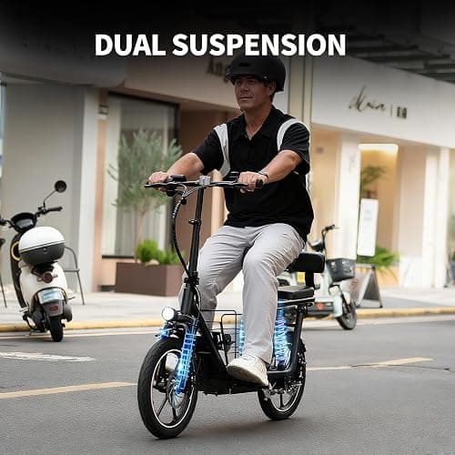 850W/ 819W Peak Electric Scooter with Seat, 20MPH & 25/40 Miles Range, Dual Suspension, Cruise Control, 14"/ 16" Folding E Scooters with Key Start & Basket thumbnail 7