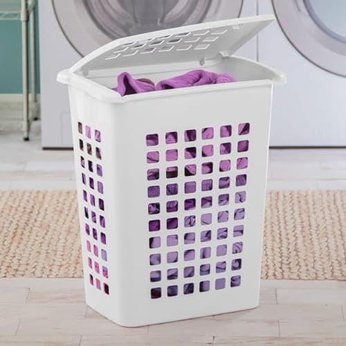 Sterilite 4-Pack LiftTop, Laundry Hamper for Clothes, Tall and Rectangular Plastic Basket with Lid, White - Large and Portable Storage Bin for Clothing and Towels - Ideal for Bathroom and Bedroom thumbnail 2