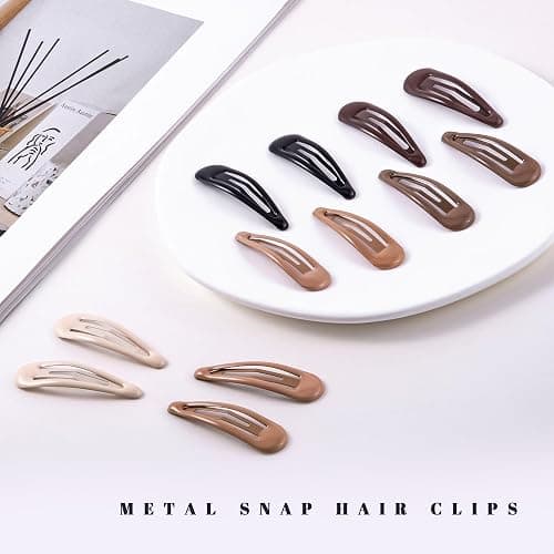 Cptots 20 PCS Metal Snap Hair Clips Water Drop No Slip Barrettes for Women Bright Small Hair Clips For Thick And Thin Fine Hair,Black Beige Brown,1.97 x 0.5 In. thumbnail 3
