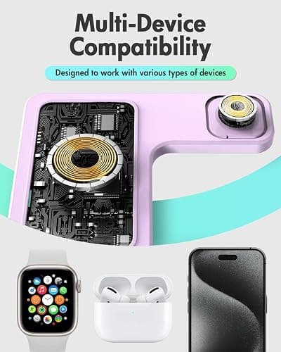 Wireless Charger Stand Charging Station: 3 in 1 Charger Multiple Devices for Apple iPhone 17 16e 16 15 14 Pro Max 13 12 11 for Watch 11 10 9 8 7 6 5 4 3 2 SE and Ultra & Airpods Series, Light Violet thumbnail 7