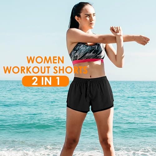 Yevrimow Women's 2 in 1 Running Shorts for Gym Yoga Workout Athletic Shorts High-Waisted Shorts with Liner Pockets thumbnail 5