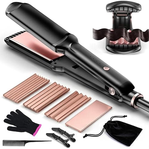 Hair Crimper Waver,Professional Women Hair Straightener Irons 4-in-1 Set Create Zig Zag Waves,Crimps Smooth Styles,Negative Ions Tourmaline Ceramic Plates Healthy Shiny Less Frizz,Styling Tools - Image 1