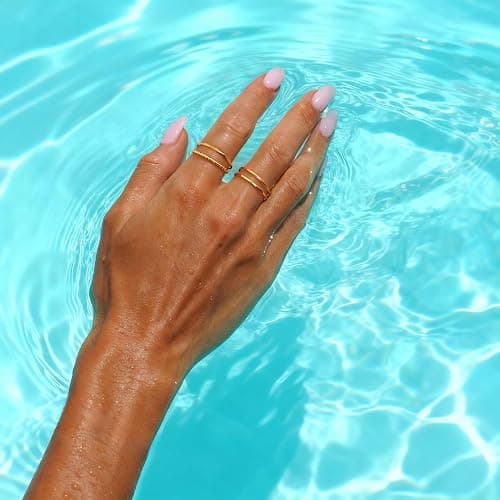 CONRAN KREMIX Waterproof Gold Stackable Rings for Women Non Tarnish,Dainty 14K Gold Plated Thin Thumb Ring Set Trendy Minimalist Rings for Women thumbnail 4