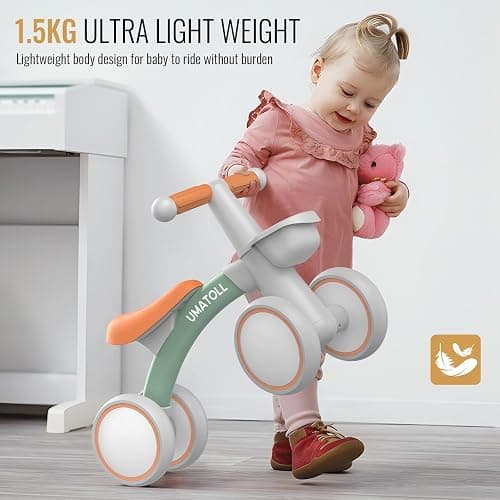 Umatoll Baby Balance Bike for 1 Year Old Boys Girls, 12-24 Months Toddler Balance Bike with Removable Basket, Adjustable Seat, 4 Wheels Infant Bike, First Birthday Gift thumbnail 5