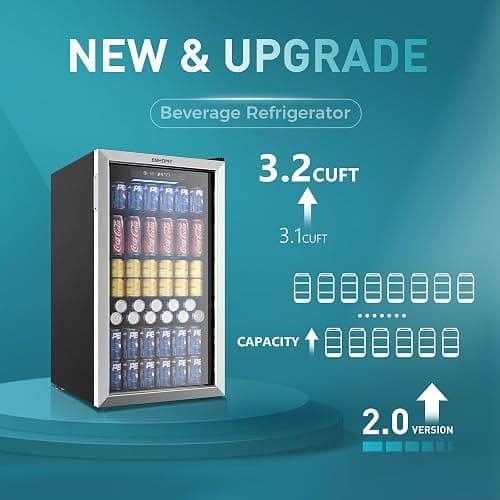 EUHOMY Beverage Refrigerator Cooler, 130 Can Mini Fridge with Glass Door for Soda Beer or Wine, Beverage Cooler for Home, Office, Bar with Adjustable Removable Shelves, Silver thumbnail 3
